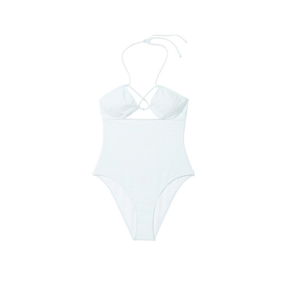 VICTORIA'S SECRET SWIM BLUE & WHITE CHECKERED GINGHAM ONE PIECE~NWT~LARGE~$69.95